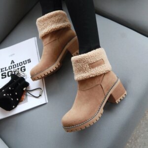 Bottes de neige mi-hautes en fourrure pour femmes, chaussons en laine, chaussures confortables