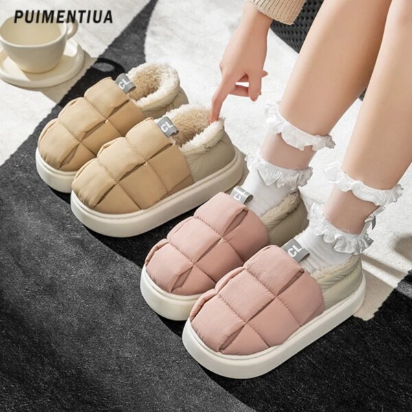 pantoufle femme d'hiver chauds en coton pour femmes et hommes, bottes de neige imperméables en duvet