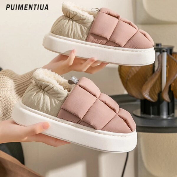 pantoufle femme d'hiver chauds en coton pour femmes et hommes, bottes de neige imperméables en duvet
