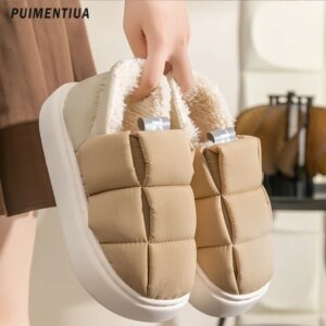 pantoufle femme d'hiver chauds en coton pour femmes et hommes, bottes de neige imperméables en duvet