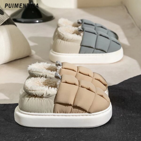 pantoufle femme d'hiver chauds en coton pour femmes et hommes, bottes de neige imperméables en duvet