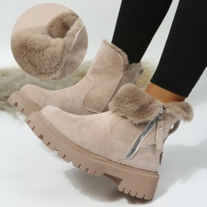 Bottes de neige en peluche pour femme, simili daim, non ald, hiver, garder au chaud, coton, chaussures rembourrées