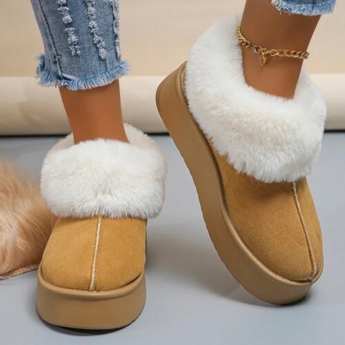 Bottes d'hiver chaudes en peluche pour femmes, fausse fourrure, bottes de neige à plateforme