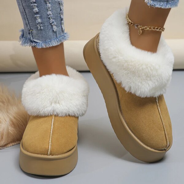 Bottes d'hiver chaudes en peluche pour femmes, fausse fourrure, bottes de neige à plateforme