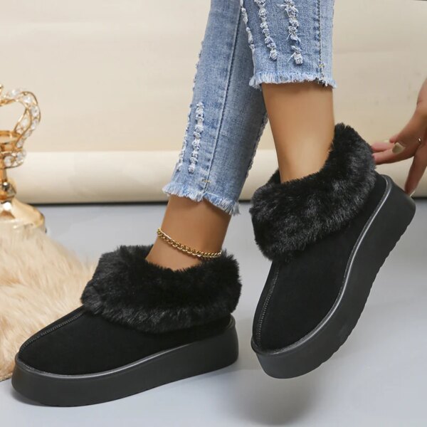 Bottes d'hiver chaudes en peluche pour femmes, fausse fourrure, bottes de neige à plateforme