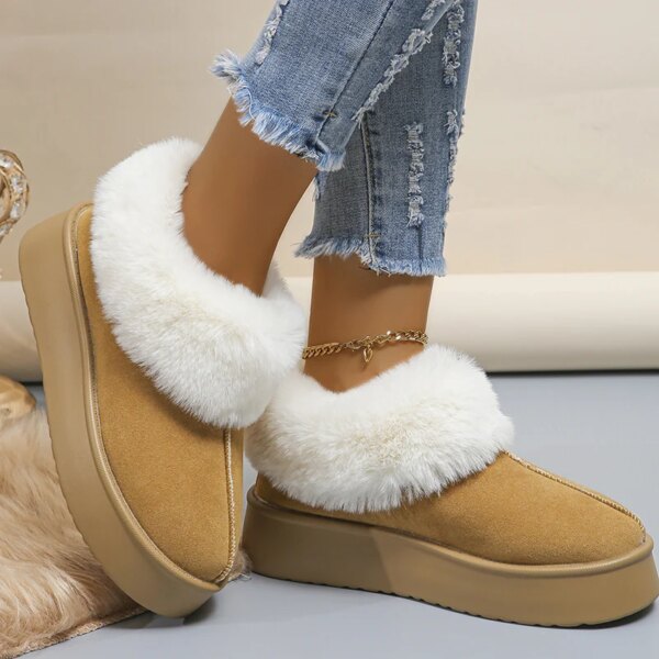 Bottes d'hiver chaudes en peluche pour femmes, fausse fourrure, bottes de neige à plateforme