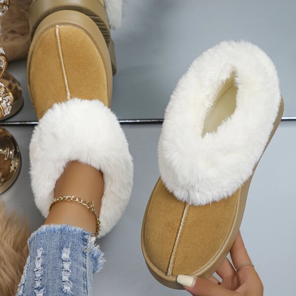 Bottes d'hiver chaudes en peluche pour femmes, fausse fourrure, bottes de neige à plateforme