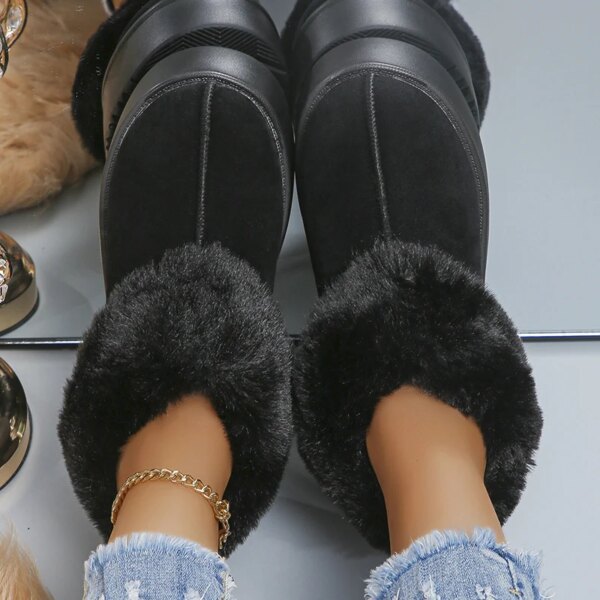 Bottes d'hiver chaudes en peluche pour femmes, fausse fourrure, bottes de neige à plateforme