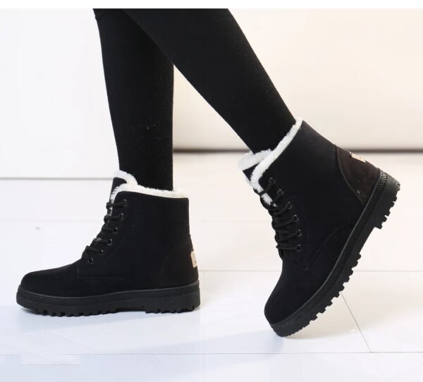 Bottes de neige coordonnantes à lacets pour femmes, bottes de rinçage pour femmes, chaussures en fourrure en peluche