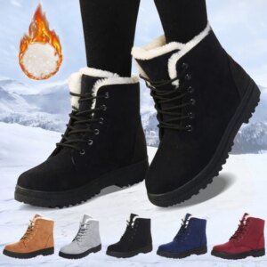 Bottes de neige coordonnantes à lacets pour femmes, bottes de rinçage pour femmes, chaussures en fourrure en peluche