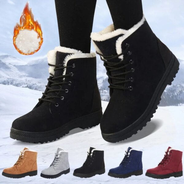 Bottes de neige coordonnantes à lacets pour femmes, bottes de rinçage pour femmes, chaussures en fourrure en peluche