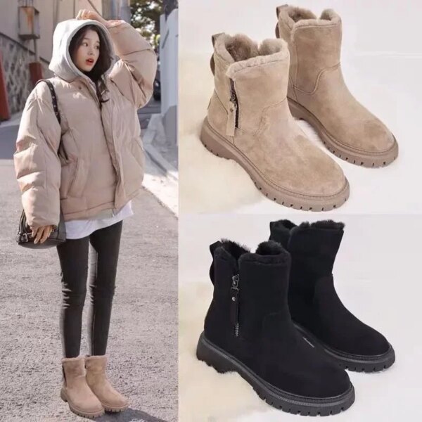 Bottes de neige à plateforme pour femme, gladiateur non ald, chaussures plates en peluche