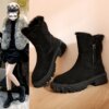 Bottes hiver à plateforme en daim pour femmes, chaussures plates en peluche