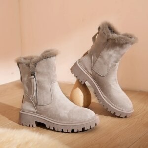 Bottes hiver à plateforme en daim pour femmes, chaussures plates en peluche