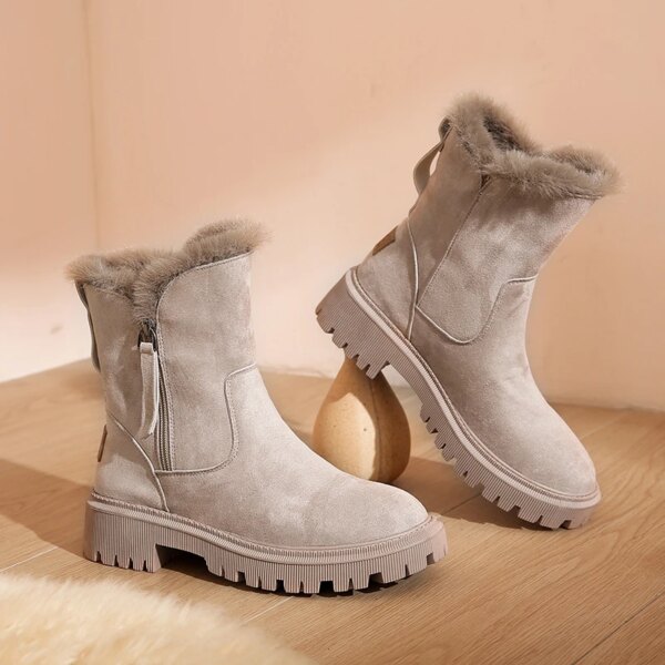 Bottes hiver à plateforme en daim pour femmes, chaussures plates en peluche