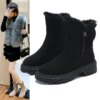 Bottes hiver à plateforme en daim pour femmes, chaussures plates en peluche