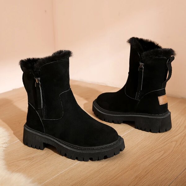 Bottes hiver à plateforme en daim pour femmes, chaussures plates en peluche