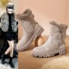 Bottes hiver à plateforme en daim pour femmes, chaussures plates en peluche