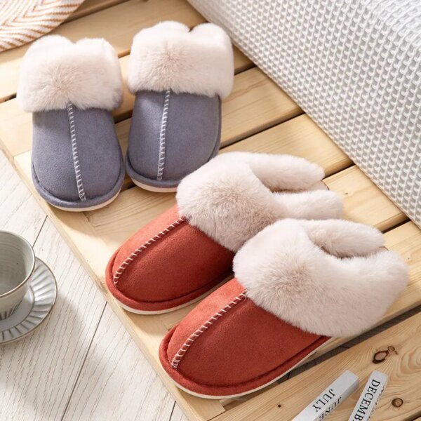 pantoufle femme Plates Chaudes en Peluche pour Femme, Chaussures d'NikDouces et Confortables en Coton, Collection Hiver