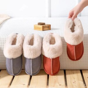 pantoufle femme Plates Chaudes en Peluche pour Femme, Chaussures d'NikDouces et Confortables en Coton, Collection Hiver