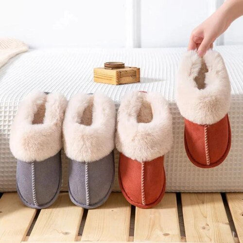 pantoufle femme Plates Chaudes en Peluche pour Femme, Chaussures d'NikDouces et Confortables en Coton, Collection Hiver