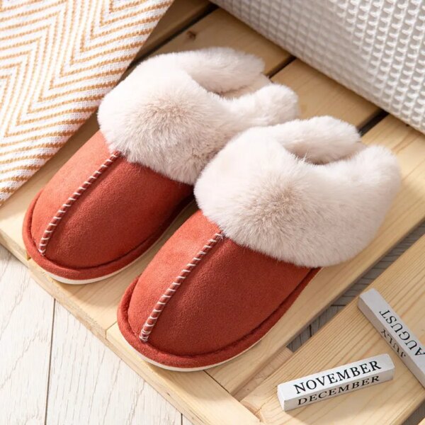 pantoufle femme Plates Chaudes en Peluche pour Femme, Chaussures d'NikDouces et Confortables en Coton, Collection Hiver