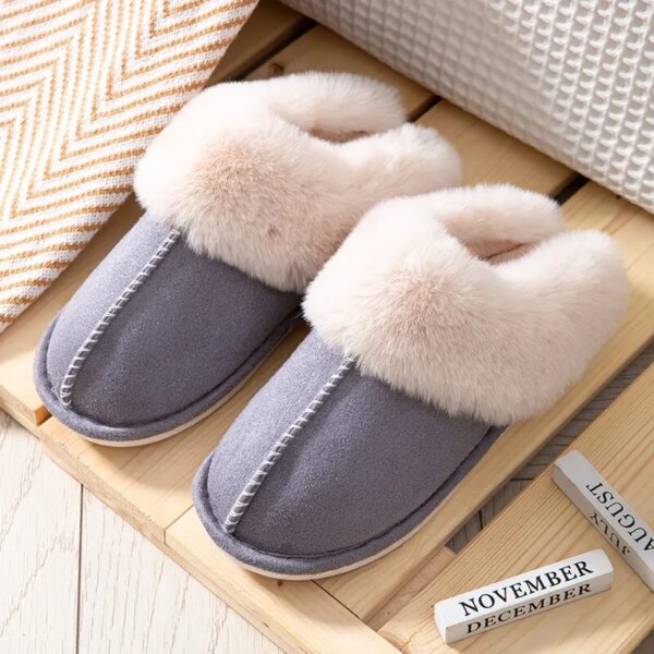 pantoufle femme Plates Chaudes en Peluche pour Femme, Chaussures d'NikDouces et Confortables en Coton, Collection Hiver