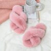 pantoufle femme  pelucheuses pour femmes, bande croisée, peluche douce, chaussures de maison confortables