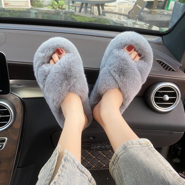 pantoufle femme en fourrure à plateforme épaisse pour femmes, chaussures d'extérieur en fourrure astronomique