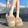pantoufle femme en fourrure à plateforme épaisse pour femmes, chaussures d'extérieur en fourrure astronomique