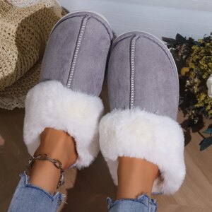 pantoufle femme d'intérieur en fausse fourrure pour femmes, chaussures de maison en daim 2024