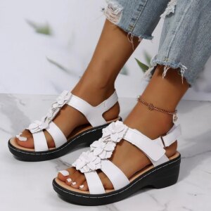 Sandales Femmes d'Été à Plateforme Florale pour Femme, Chaussures Orthopédiques Rétro