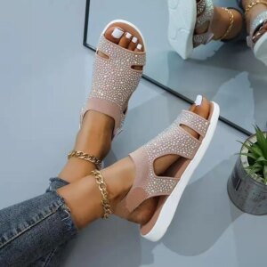 sandales femme Été Dames De Mode Velcro Sandales Vol Tissage Repassage Diamant Respirant