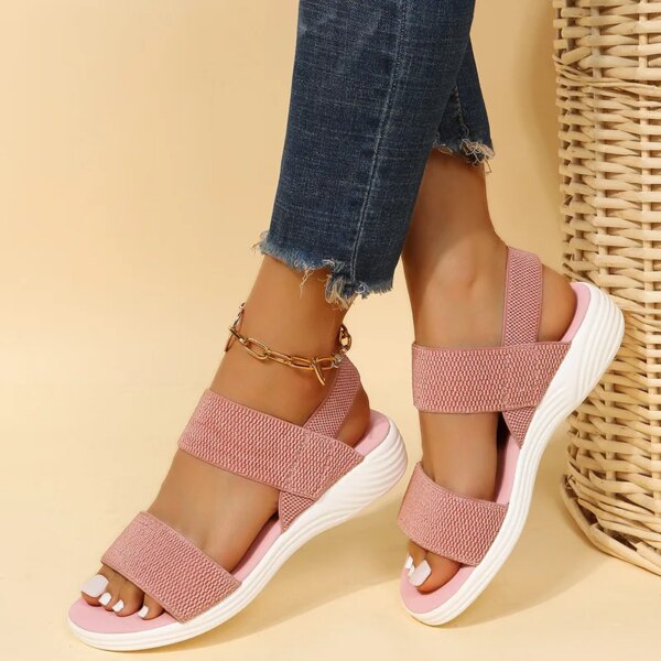 Sandales de sport décontractées en maille pour femmes, chaussures plates tissées volantes