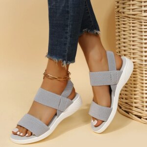 Sandales de sport décontractées en maille pour femmes, chaussures plates tissées volantes