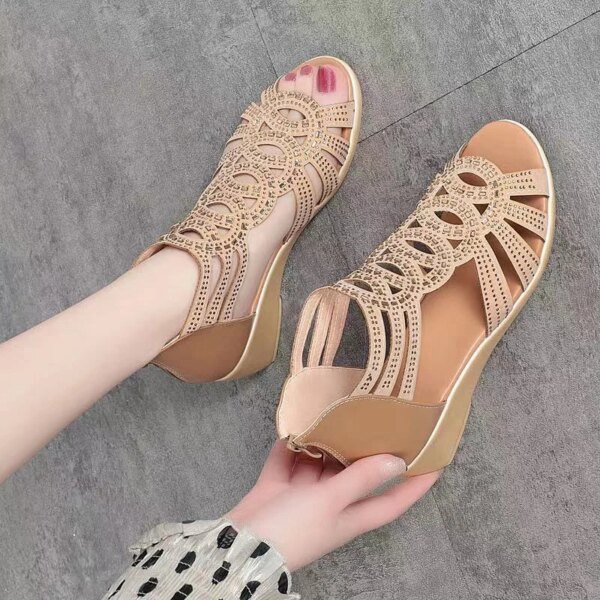 Sandales femmes  Romaines en Cuir Souple pour Femme, Chaussures d'Été à Talons Compensés