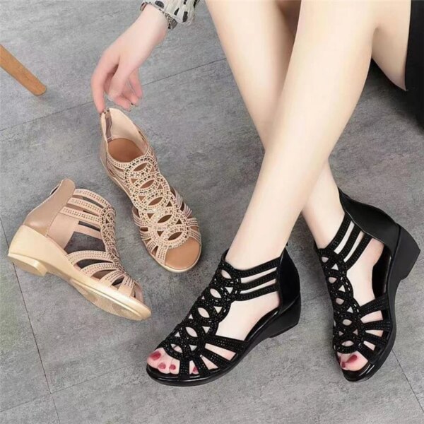 Sandales femmes  Romaines en Cuir Souple pour Femme, Chaussures d'Été à Talons Compensés