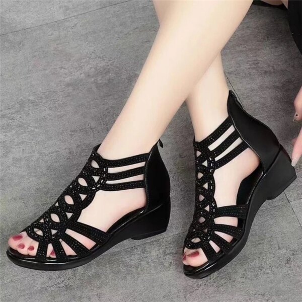 Sandales femmes  Romaines en Cuir Souple pour Femme, Chaussures d'Été à Talons Compensés