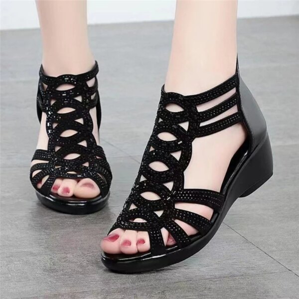 Sandales femmes  Romaines en Cuir Souple pour Femme, Chaussures d'Été à Talons Compensés