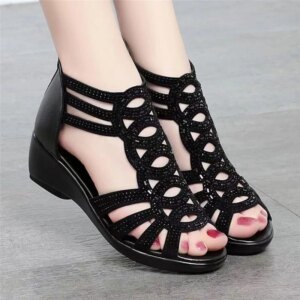 Sandales femmes  Romaines en Cuir Souple pour Femme, Chaussures d'Été à Talons Compensés