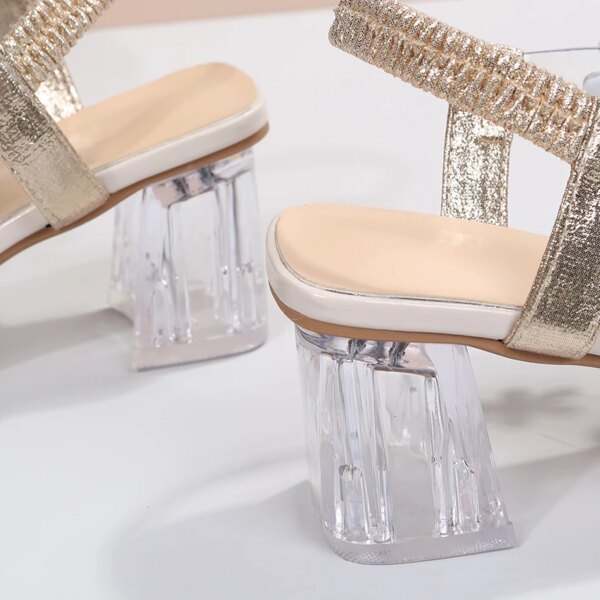 Sandales à biscuits à bande élastique pour femmes, chaussures à talons élégants, style coréen