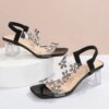 Sandales à biscuits à bande élastique pour femmes, chaussures à talons élégants, style coréen