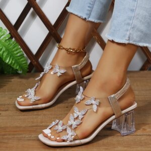 Sandales à biscuits à bande élastique pour femmes, chaussures à talons élégants, style coréen
