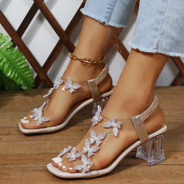 Sandales à biscuits à bande élastique pour femmes, chaussures à talons élégants, style coréen