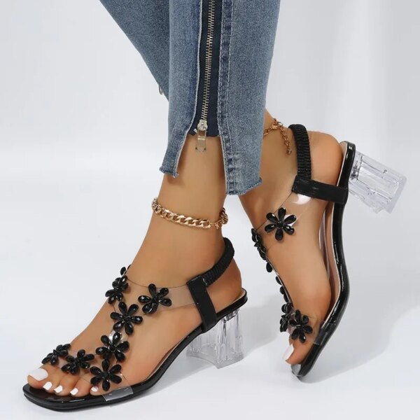 Sandales à biscuits à bande élastique pour femmes, chaussures à talons élégants, style coréen